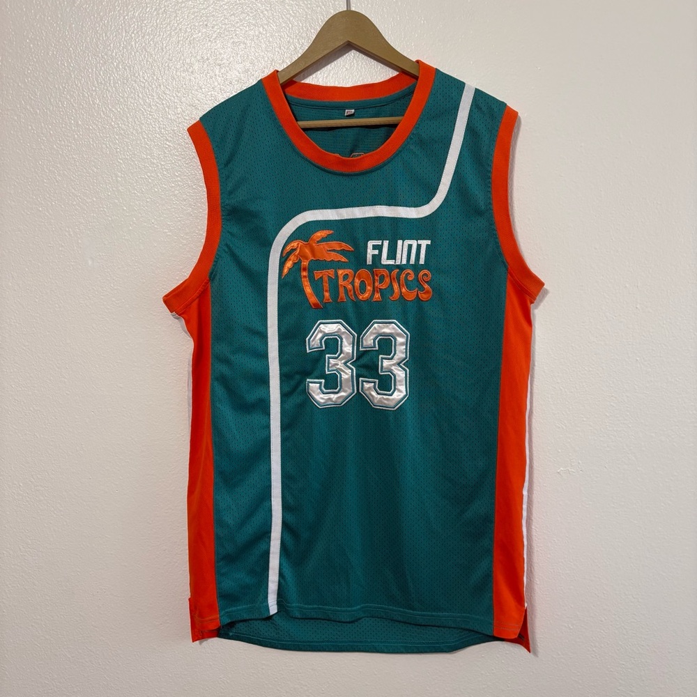Flint Tropics Men’s Jackie Moon #33 Semi Pro Movie Basketball Jersey Teal Orange